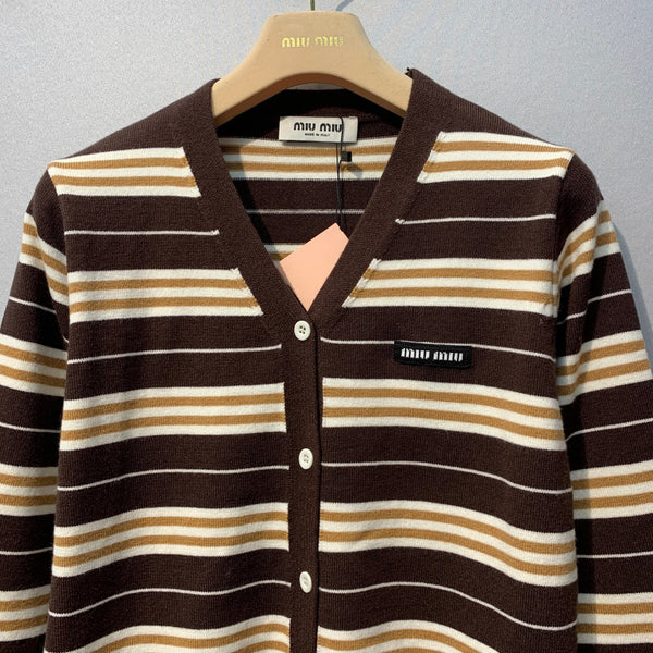 Miu 2026 Striped V-Neck Cardigan Nylon 421177