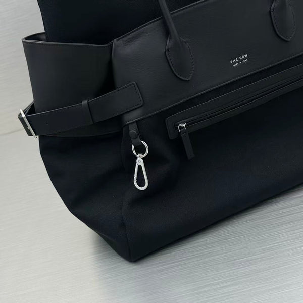 The Row Margaux 17 Inside Out Black Canvas & Leather