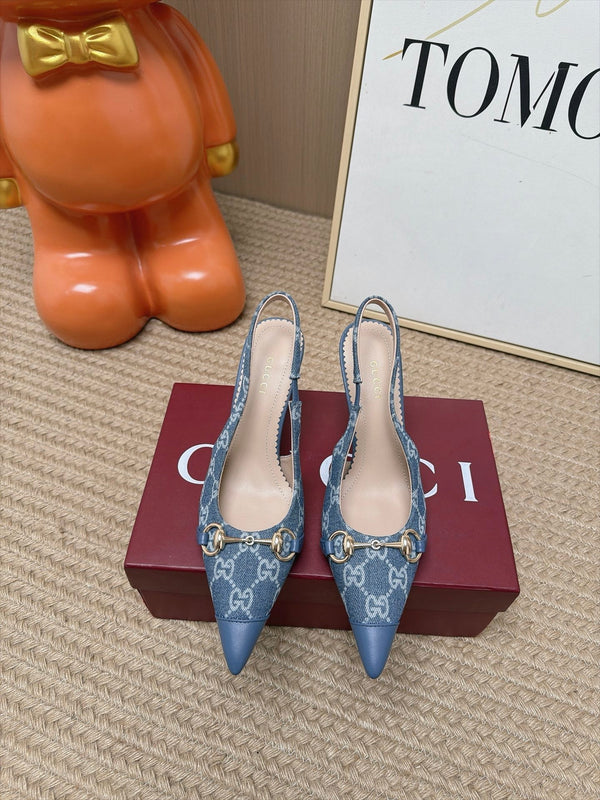 GG 26s Slingback Heels 10.5cm Blue Denim Mix Lambskin