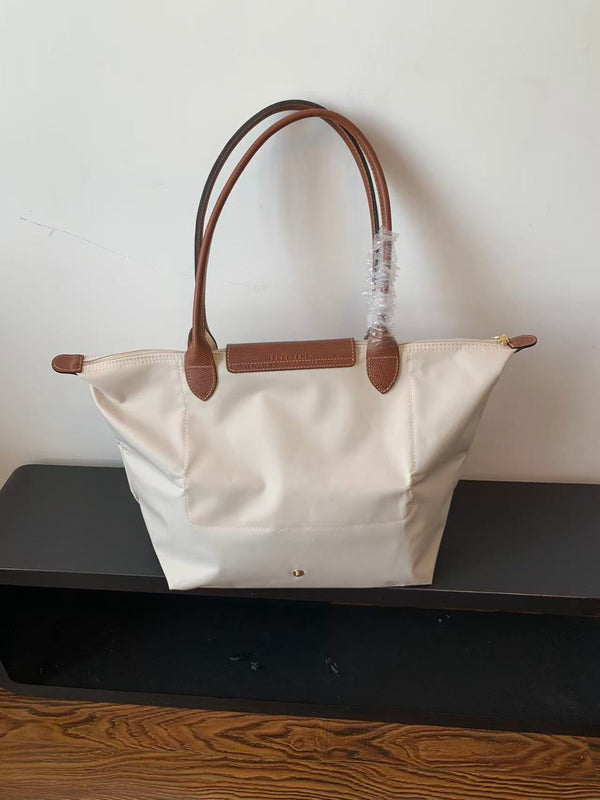 Longchamp Small Le Pliage Tote Bag Brown Cream Polyamide Leather