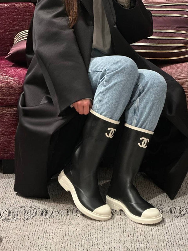 CC High Light Brown White Rain Boots