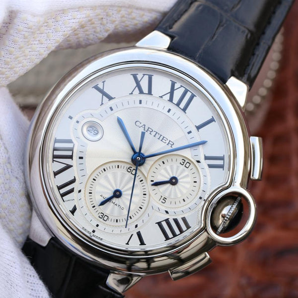 BALLON BLEU 42 CRONOGRAFO ACCIAIO QUADRANTE ARGENTO BRACCIALE IN PELLE 