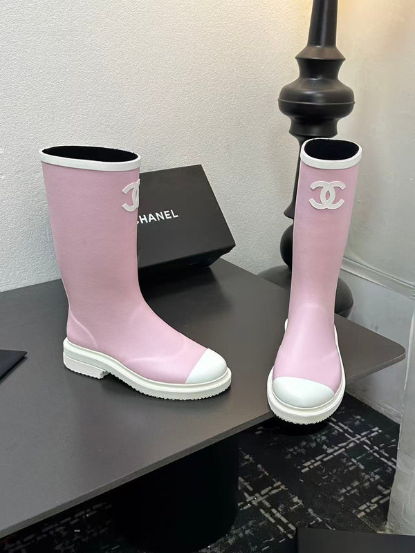 CC High Pink White Rain Boots