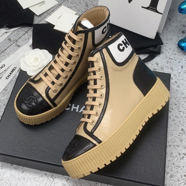 CC 2026 Shiny Lace Up Ankle Sneakers Leather 162211
