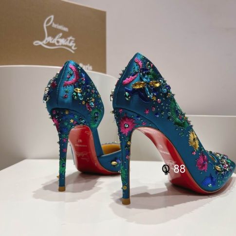 CL Brodiriza Embellished D'orsay Pumps 100mm Satin Blue