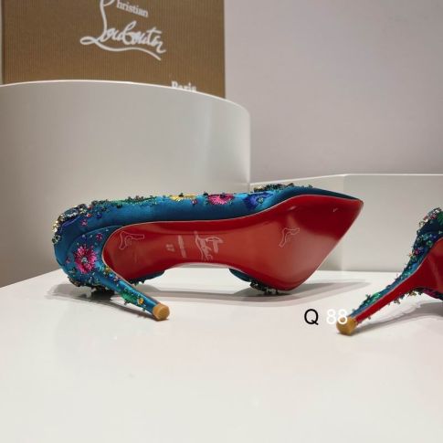 CL Brodiriza Embellished D'orsay Pumps 100mm Satin Blue