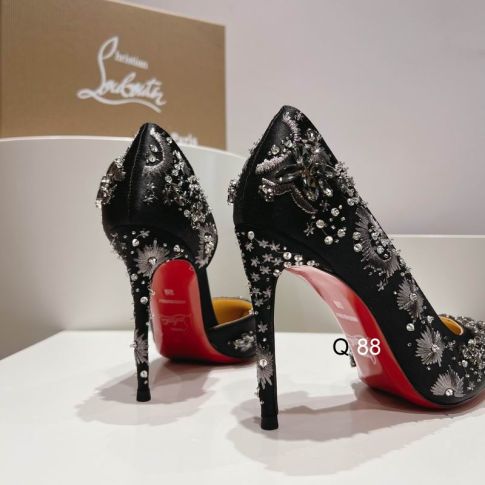 CL Brodiriza Embellished D'orsay Pumps 100mm Satin Black