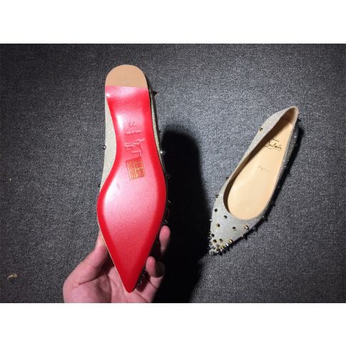 CL Degraspike Ballet Flats Glitter Fabric Silver