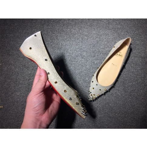 CL Degraspike Ballet Flats Glitter Fabric Silver