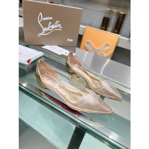 CL Degrastrass Flats Silver PVC and Strass Light Peach