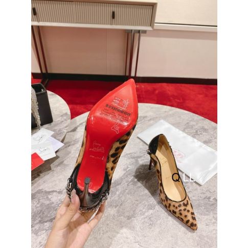 CL Hot Chick Pumps 100mm Vernice e Pelle di Vitello Stampa Leopardata Marrone