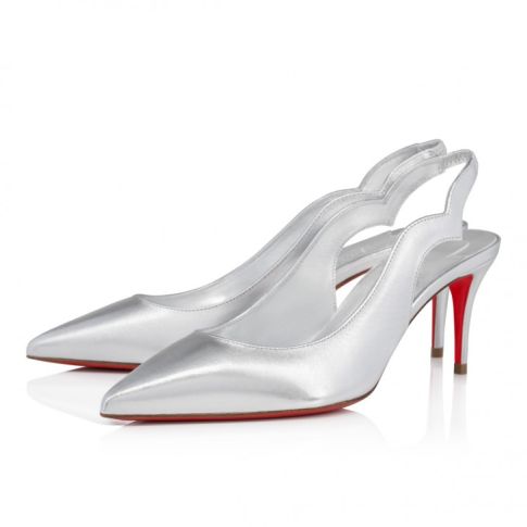 CL Hot Chick Sling 70mm Sling Back Pumps Iridescent Nappa Leather Silver