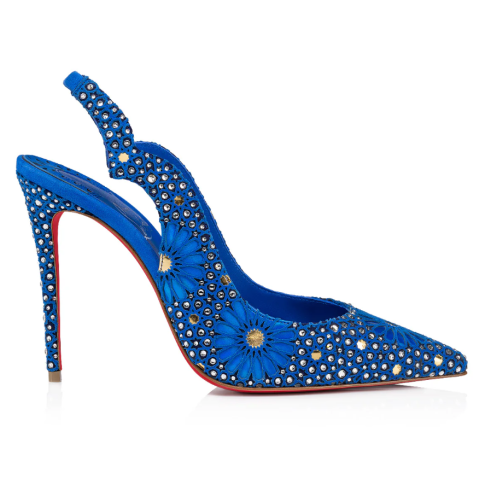 CL Hot Chick Sling Moucharastrass Pumps 70mm Calf Leather Electric Blue
