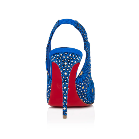 CL Hot Chick Sling Moucharastrass Pumps 70mm Calf Leather Electric Blue