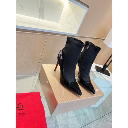 CL Jessie Booty Joli 100 mm Patent Satin Crystal Embellished Black