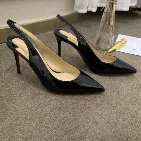 CL Kate Sling Pumps 80mm Patent Leather Black