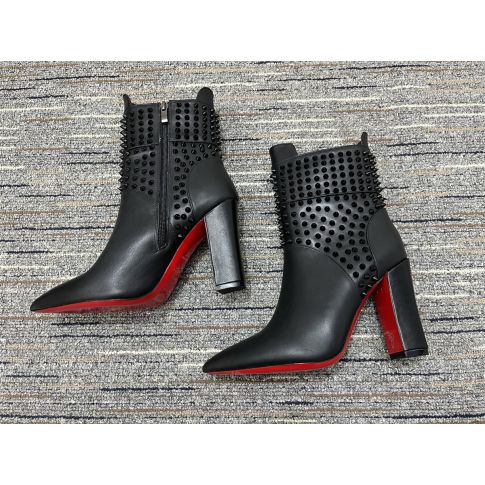 CL Praguoise Spikes Ankle Boots 100mm Calf Leather Black