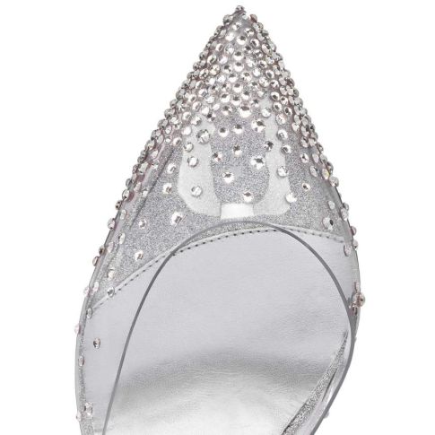 CL Spikaqueen 100 Mm Pumps PVC Calf Leather And Strass Silver