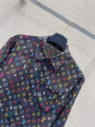 LV 25 Slightly Transparent Shirt Black White Polyester
