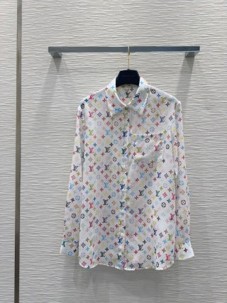 LV 25 Slightly Transparent Shirt Black White Polyester