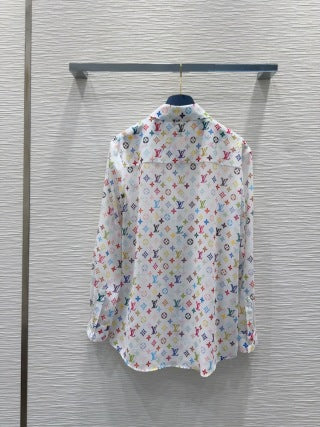 LV 25 Slightly Transparent Shirt Black White Polyester