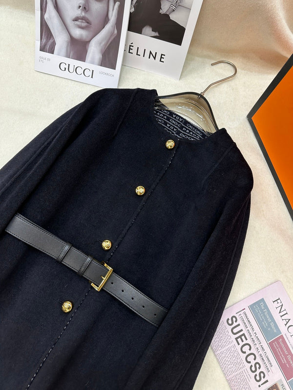 Prada 25 Mid-length Coat Black Wool 637362