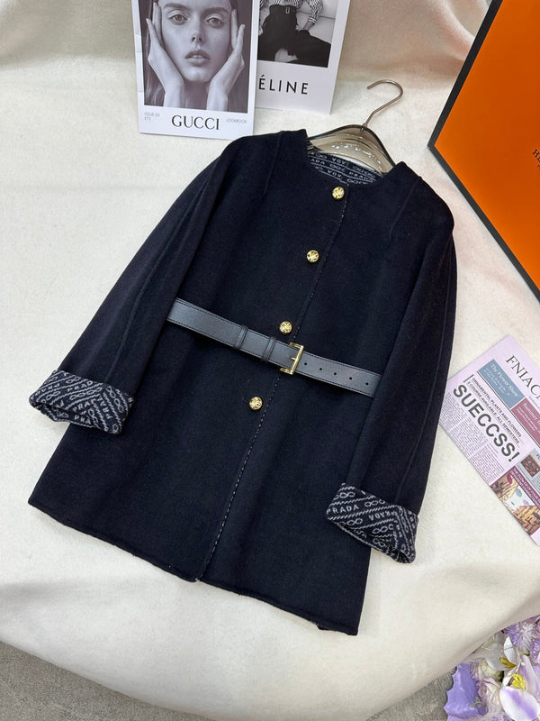 Prada 25 Mid-length Coat Black Wool 637362