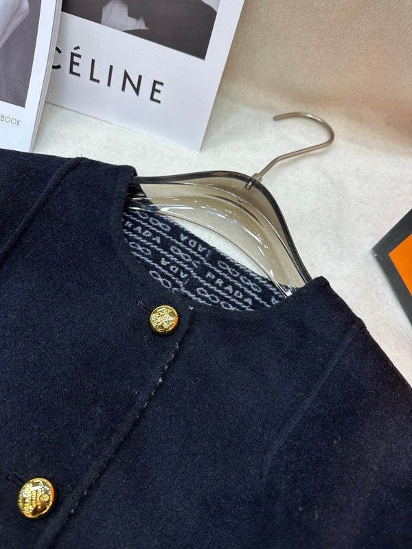 Prada 25 Mid-length Coat Black Wool 637362