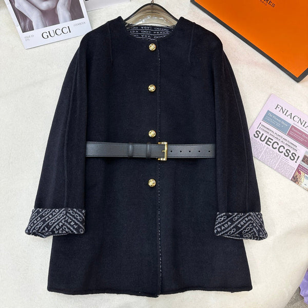 Prada 25 Mid-length Coat Black Wool 637362