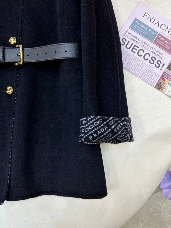 Prada 25 Mid-length Coat Black Wool 637362