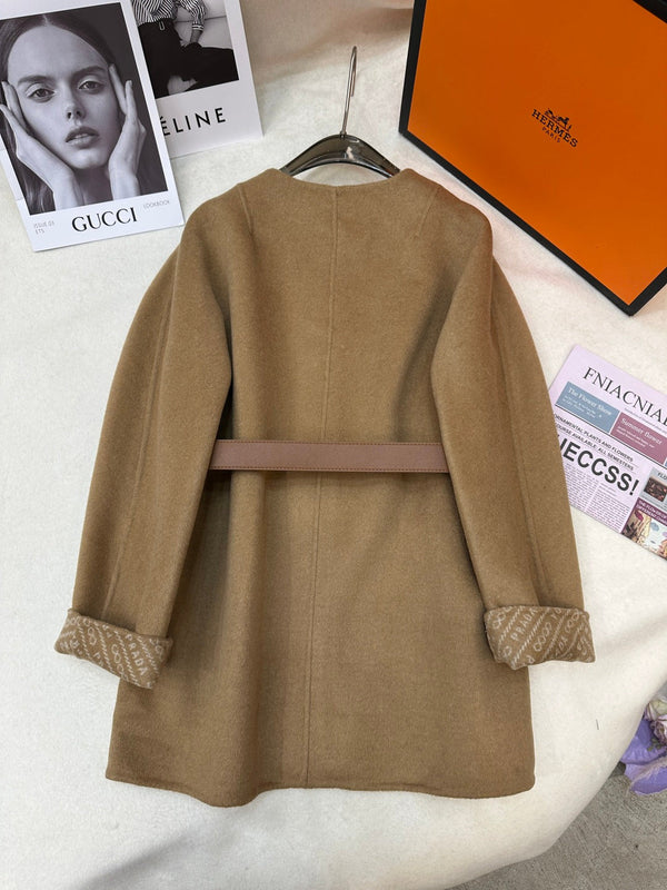 Prada 25 Mid-length Coat Camel Wool 637360