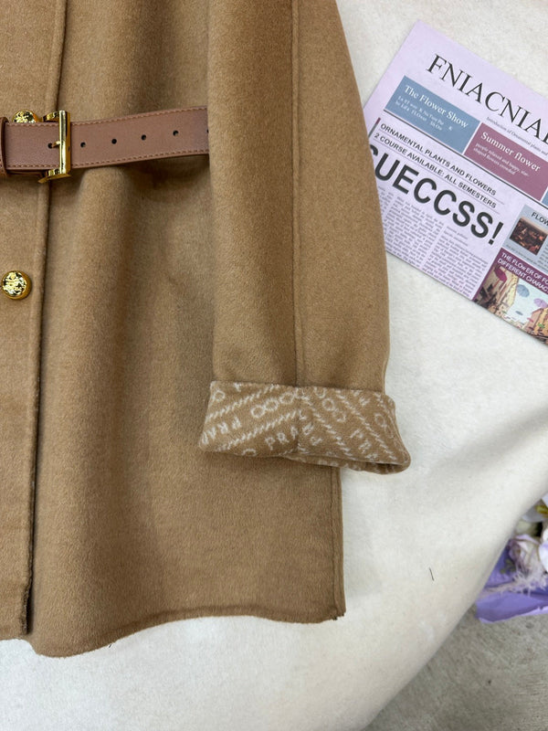 Prada 25 Mid-length Coat Camel Wool 637360