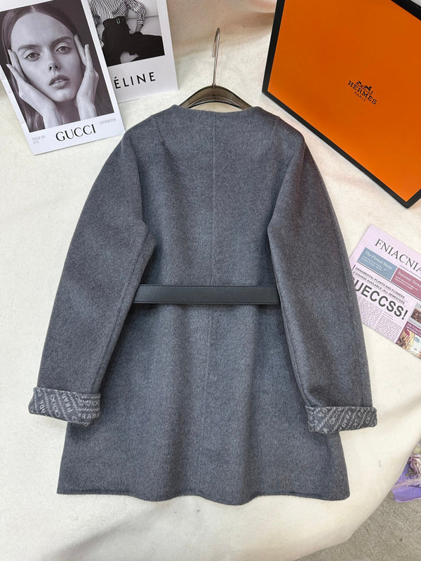 Prada 25 Mid-length Coat Gray Wool 637358