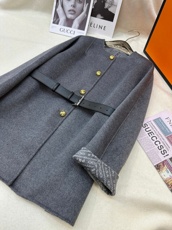 Prada 25 Mid-length Coat Gray Wool 637358