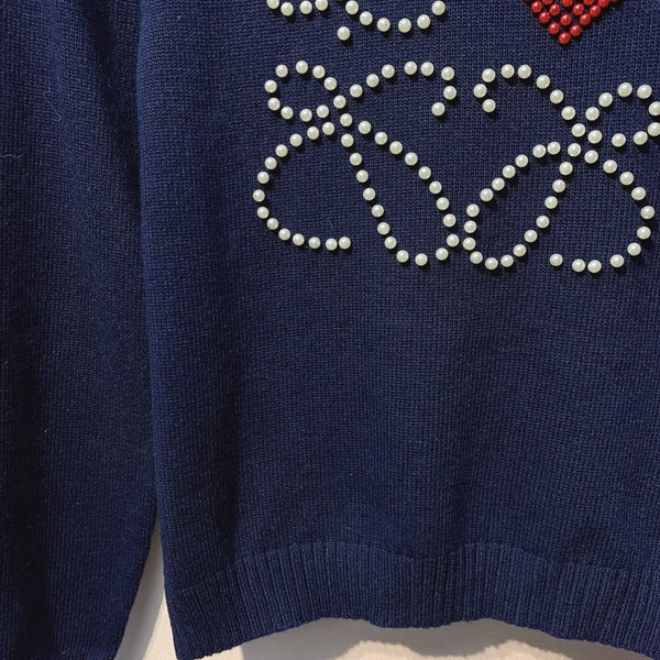 Pull à logo brodé Loewe 2025 en laine et cachemire blanc et bleu 314435