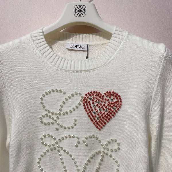 Pull à logo brodé Loewe 2025 en laine et cachemire blanc et bleu 314435