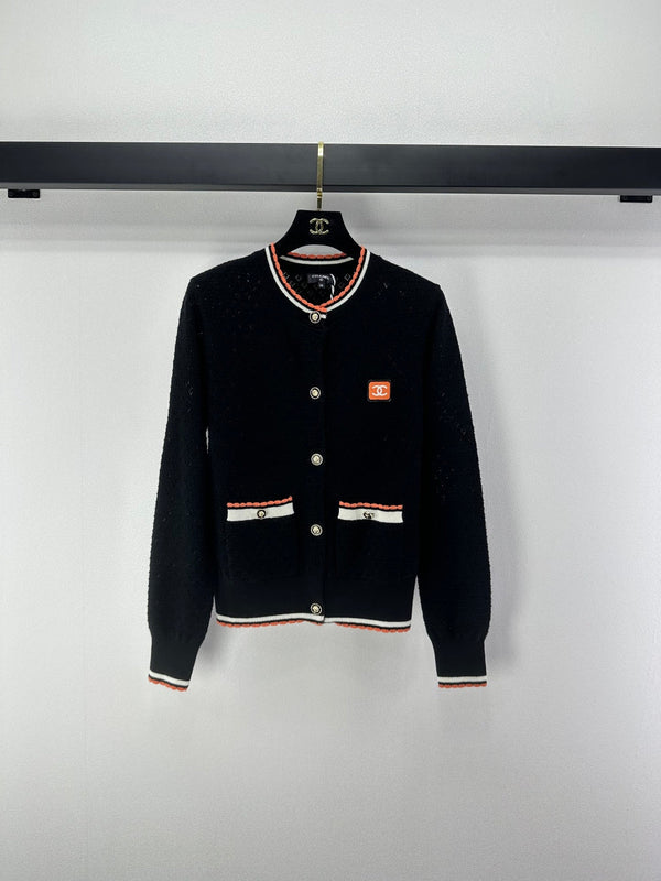Chanel Cardigan à Manches Longues Crème et Noir Coton Cachemire 2025 325737