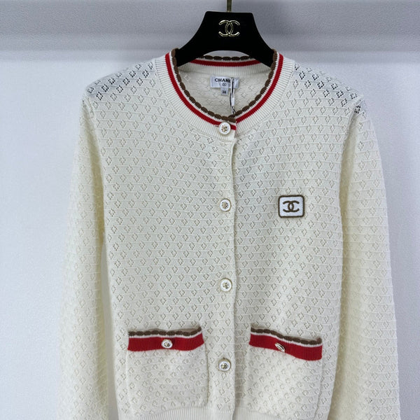 Chanel Cardigan à Manches Longues Crème et Noir Coton Cachemire 2025 325737