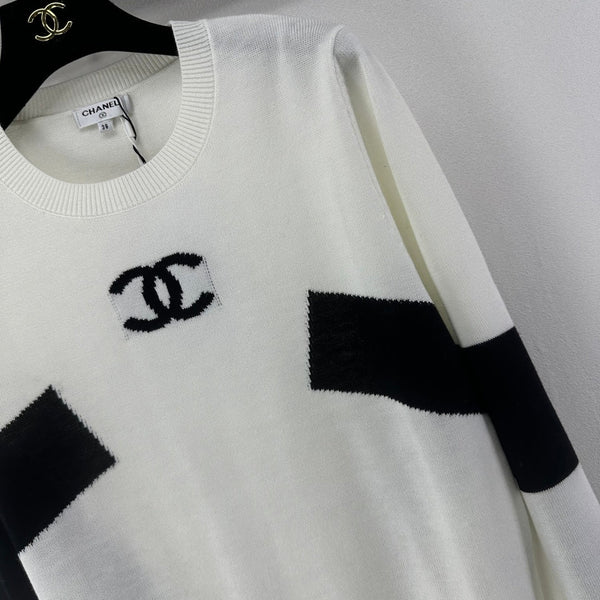 Chanel 2025 Long-sleeved Shirt Black and White Wool 329217