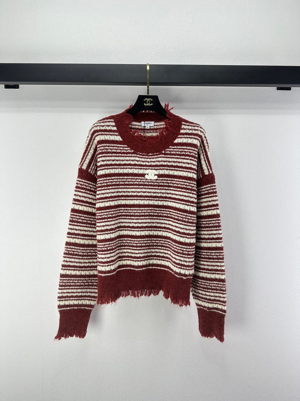 Chandail rayé en laine et cachemire bleu et rouge Chanel 2025