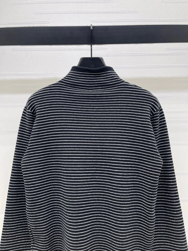 Pull à col roulé rayé en laine Chanel 2026 à manches longues