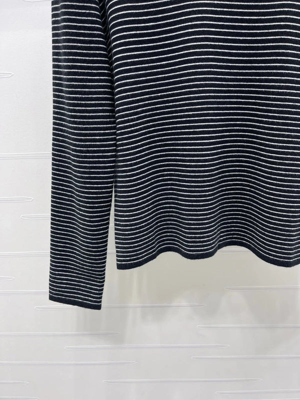 Pull à col roulé rayé en laine Chanel 2026 à manches longues