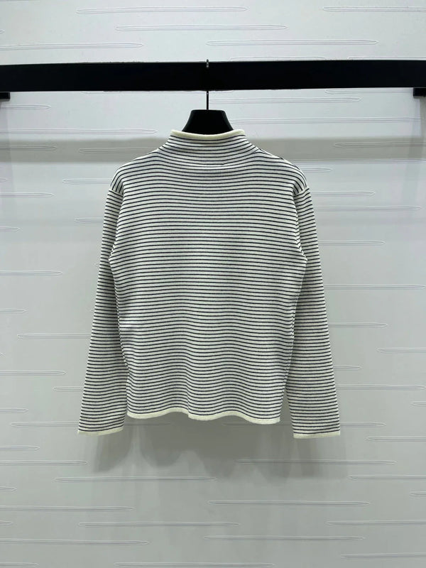 Pull à col roulé rayé en laine Chanel 2026 à manches longues