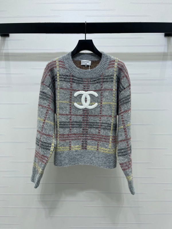 Chanel 2026 Pull en Laine à Carreaux Manches Longues