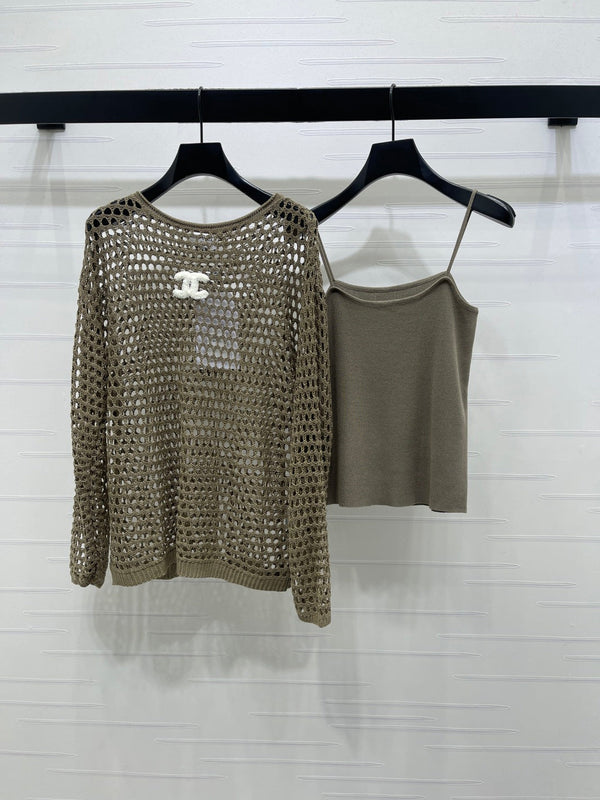 Ensemble deux pièces en maille superposée à manches longues en laine Chanel 2026