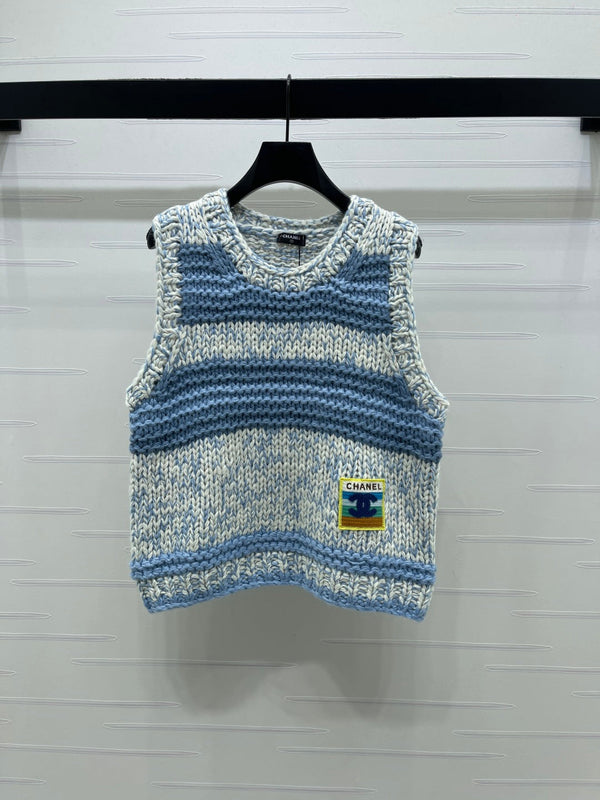 Chanel 2026 Crew Neck Striped Knit Vest Cashmere 983319