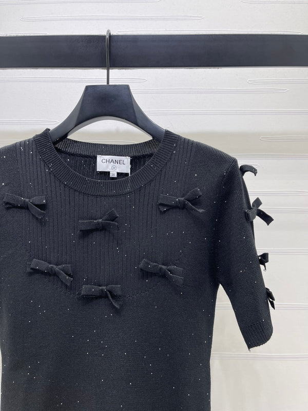 Chanel 2026 T-shirt Nœud Laine et Nylon Noir et Blanc 136350