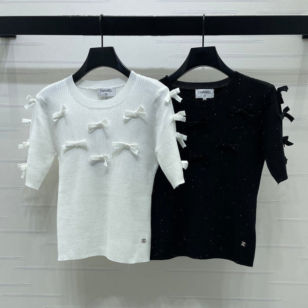 Chanel 2026 T-shirt Nœud Laine et Nylon Noir et Blanc 136350