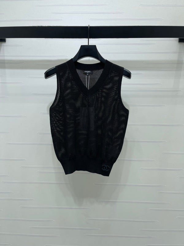 Chanel Gilet 2026 Soie Polyester Noir et Blanc 136355