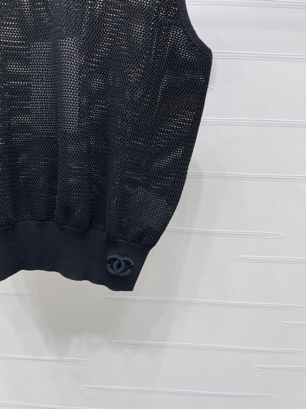 Chanel Gilet 2026 Soie Polyester Noir et Blanc 136355